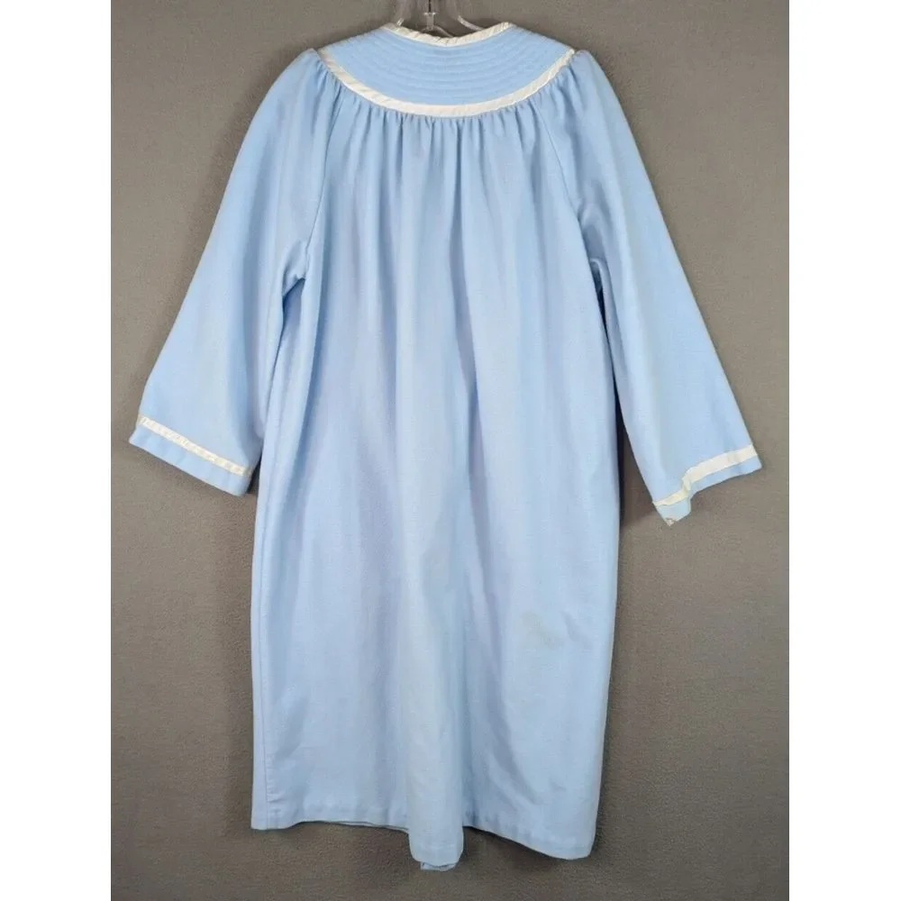 Vintage Nightgown Robe Women's L? Blue Pockets‎ Pearl Snaps Midi Cottage Prairie